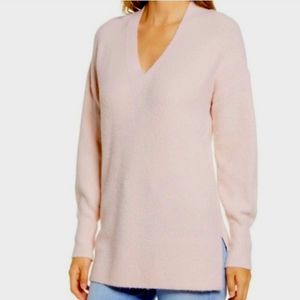 Halogen V-Neck Rib Knit Sweater Soft Pink 1X NEW